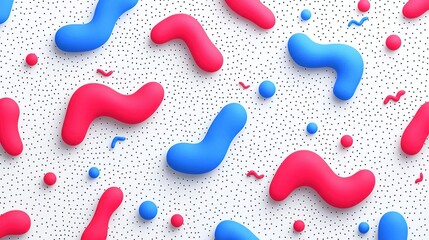 Wall Mural - Abstract shapes in blue & red with dots on white