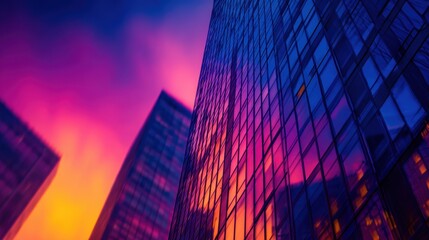 Wall Mural - stunning sunset reflection on modern skyscrapers showcasing vibrant colors and urban architecture