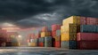 © RadinCreative - Stacked Colorful Shipping Containers At Dusk With Dramatic Sky