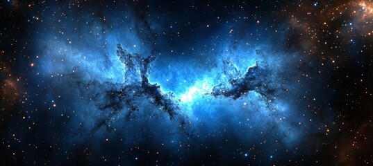 Wall Mural - A Stunning Cosmic Nebula in Deep Space, Vibrant Dark Blue Hues with a Dazzling Starfield Background