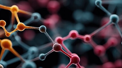 Wall Mural - molecular abstract with interconnected spheres against a dark blurred backdrop