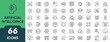© 66-Icons - Artificial intelligence icon set in linear style. Collection of 66 outline icons representing AI, technology, machine learning, automation, neural networks, and robotics. Editable stroke.