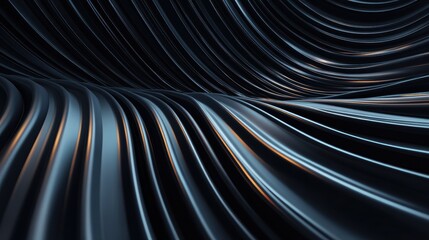 Wall Mural - abstract view of smooth, flowing metallic waves in a dark environment, creating a sense of depth and