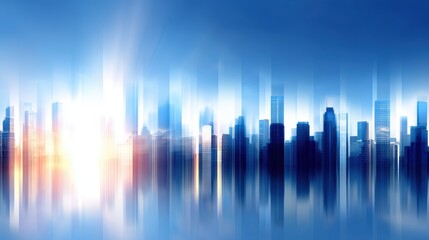 Wall Mural - a vibrant city skyline at dawn, with blurred lights reflecting on water, evoking a sense of tranquil