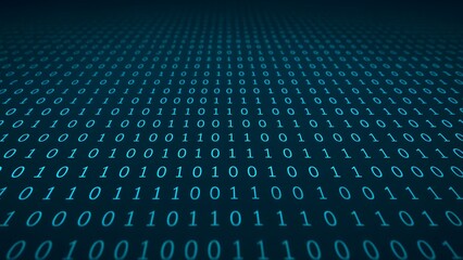 Digital binary code flowing deep perspective data technology