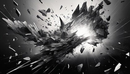 Wall Mural - shattered dreams abstract art explosion monochrome artwork despair disintegration chaos destruction
