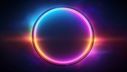 Wall Mural - illuminated neon circle with vibrant glowing colors in dark atmospheric background