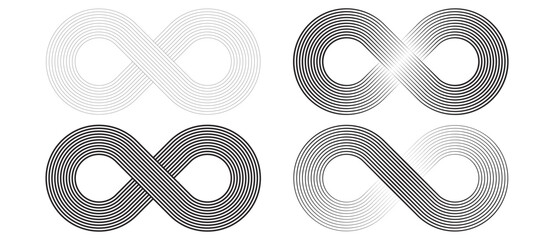 Wall Mural - set of spiral with lines as abstract infinity symbol. black shapes on a white background.