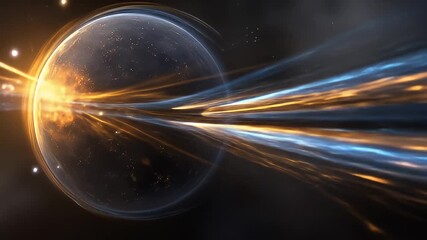 Wall Mural - A Celestial Body's Energetic Emission: A Detailed Visualization of Cosmic Energy Streaming from a Glowing Planet, Set Against the Expansive Dark