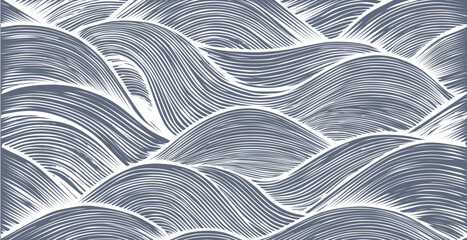 hand drawn abstract  pattern print, ocean waves, simple modern design wallpaper.