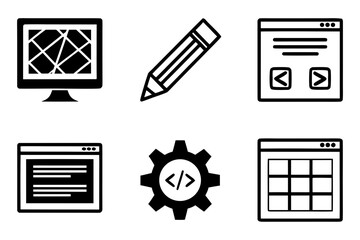 Collection of modern flat icons for web development and design