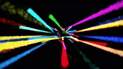 Sticker - A Vivid Display of Rainbow Colored Smoke Explosions Against a Stark Black Background: A Dynamic and Energetic Visual Effect with Numerous Brightly
