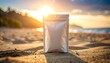 © tukang - Pouch Packaging Mockup on Sandy Beach at Sunset