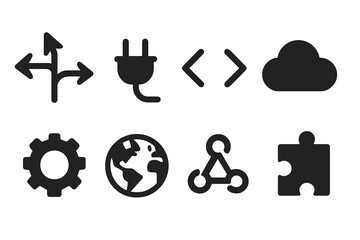 symbols representing technology concepts, digital connectivity, and problem-solving elements in a mo
