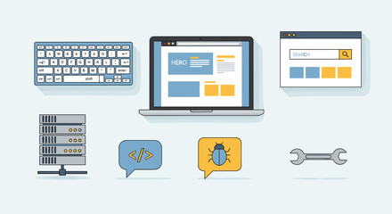 clean flat design style of web development concepts and tools for designers