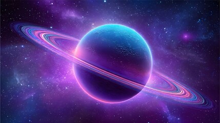 Wall Mural - Vibrant rings encircle a celestial blue planet in a vast space.