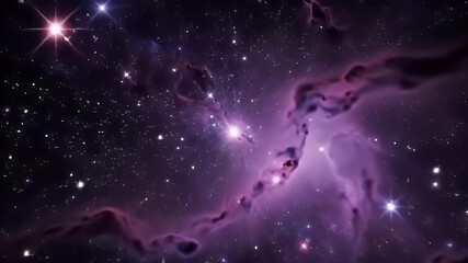 Wall Mural - Majestic Purple Nebula in Deep Space: A Detailed Visualization of Cosmic Dust, Stars, and Glowing Gases.  The Image Shows a Vibrant Purple and Dark