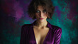 © Lugon - A captivating portrait of a woman with striking blue eyes and a purple dress.
