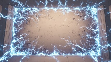 Poster - Abstract Lightning Frame with Electric Blue Glow on Neutral Background