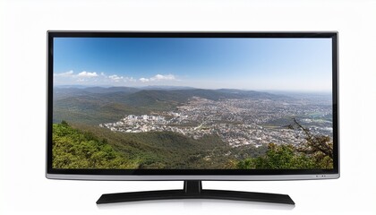 modern flat screen television monitor with black frame and blank display isolated on transparency background suitable for home or office use technology concept