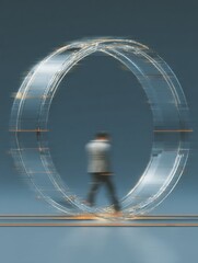 Wall Mural - futuristic scene of a person walking through a circular structure