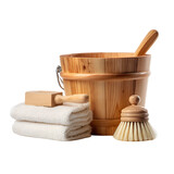 Wooden Sauna Bucket Towels and Brush Spa Relaxation