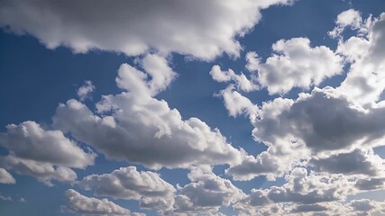 Wall Mural - fluffy white clouds drift slowly vast blue sky tranquil 4k time lapse sequence offering peaceful majestic nature background suitable worship visuals meditative moments