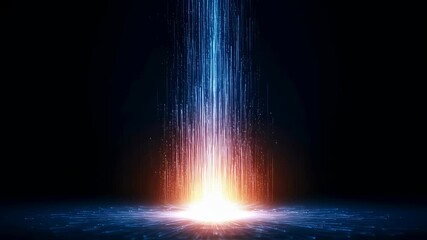 Wall Mural - bright glowing light particles forming a powerful beam on a dark background. digital flow of data co