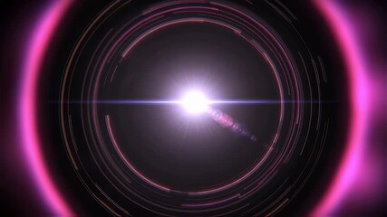 Wall Mural - bright light with purple concentric rings and lens flare. abstract futuristic background with digita