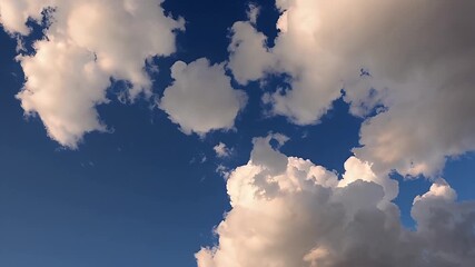 Wall Mural - dramatic 4k footage captures massive fluffy clouds rolling vivid blue sky their glowing edges illuminated sunlight seamless timelapse perfect seasonal avenly or