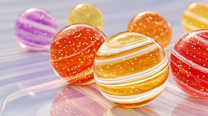 Wall Mural - colorful glossy marbles with vibrant swirls and reflective surface