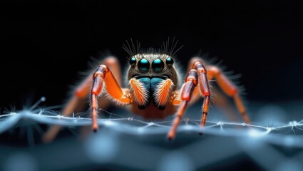 Close up macro shot of a vibrant jumping spider with intricate details