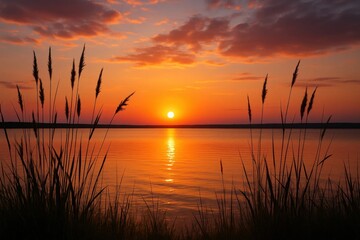Wall Mural - a serene sunset over a calm lake
