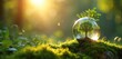 © Maryna - Glass sphere containing tree on mossy ground, corporate sustainability reporting, transparent environmental efforts. Golden sunlight illuminates scene, growth, eco-friendly business practices. Visual