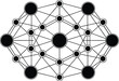 © Azadur - Adobe Illustrator Artwork Abstract geometric network of interconnected lines and nodes in a symmetrical pattern with blue and black circular elements representing data flow and connections on a white