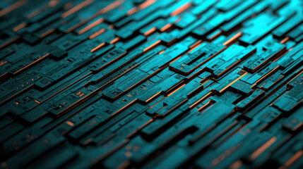 Wall Mural - abstract technology background with intricate circuit pattern and vibrant blue and orange lighting f