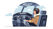 © EKA - Female Pilot Flying Plane In Cockpit Illustration For Modern Aviation