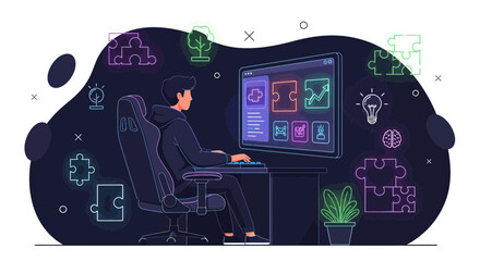 Innovative Developer Working On A Complex Project With Modern Tech Interface