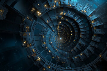 Wall Mural - Galaxy-like fractal swirl in dark blue and black creates a mesmerizing cosmic experience