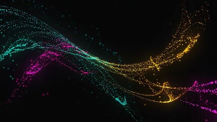 Wall Mural - colorful particles are flowing and forming abstract shapes on a black background, creating a visuall