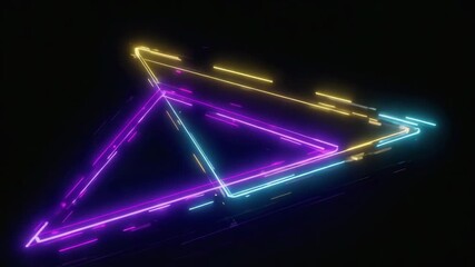 Wall Mural - two neon triangles, one yellow and one blue, are creating abstract light trails on a black backgroun