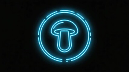 Wall Mural - bright blue neon mushroom symbol glowing within a circular frame, radiating vibrant energy against a
