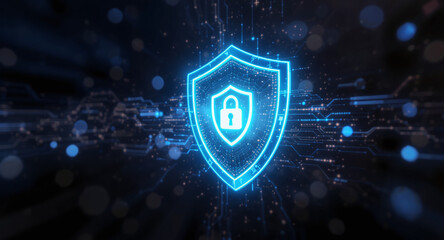 Shield icon on secure global network representing cyber security and information protection, advanced technology concept for business and internet marketing, ensuring data safety and digital defense 