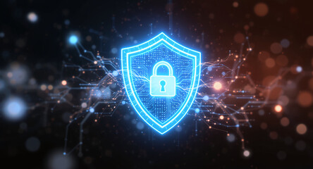 Shield icon on secure global network representing cyber security and information protection, advanced technology concept for business and internet marketing, ensuring data safety and digital defense 