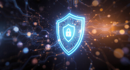 Shield icon on secure global network representing cyber security and information protection, advanced technology concept for business and internet marketing, ensuring data safety and digital defense 