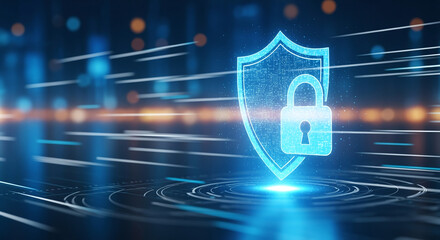 Shield icon on secure global network representing cyber security and information protection, advanced technology concept for business and internet marketing, ensuring data safety and digital defense 