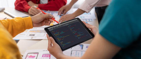 Software development programming on computer screen for brisk application and program coding