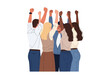 © NURUNNAHAR - Diverse group of people with raised hands celebrating success and unity, isolated on white background