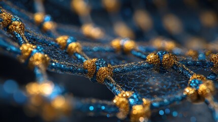 golden beads blue net abstract