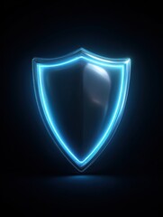 Wall Mural - glowing blue shield icon on black background